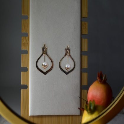 Pomegranate and pearl gold earrings